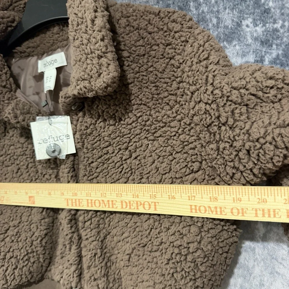 Refuge Womens Small Brown Teddy Sherpa Jacket Button Front Bomber Coat